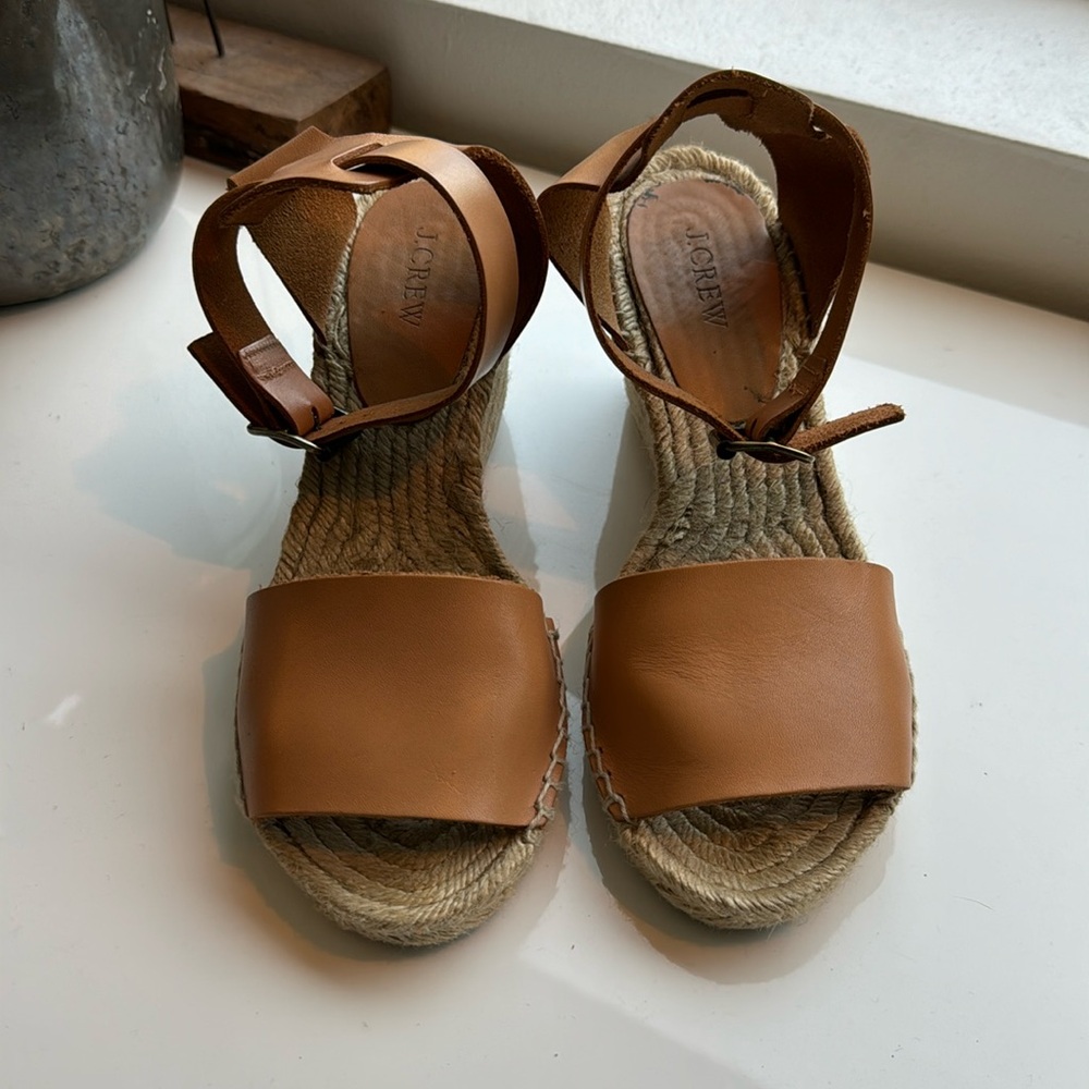 J Crew Natural Leather Espadrille Wedge Sandals